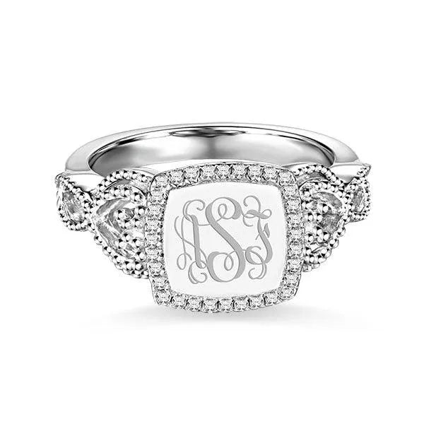 Elegant Custom Monogram Ring - Personalized Jewelry for Women, Polished Sterling Silver with Intricate Initial Patterns - Belbren