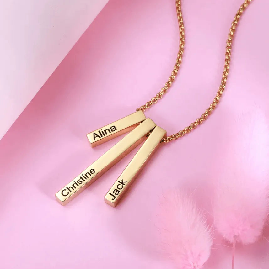 Engraved 4-Sided Vertical Bar Necklace - Personalized Charm for Women - Ideal Gift for Mom, Sister, Grandma - Perfect for Valentine's Day & Special Occasions - Belbren