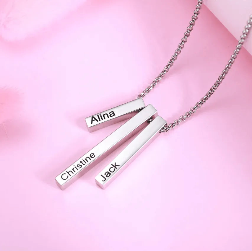 Engraved 4-Sided Vertical Bar Necklace - Personalized Charm for Women - Ideal Gift for Mom, Sister, Grandma - Perfect for Valentine's Day & Special Occasions - Belbren
