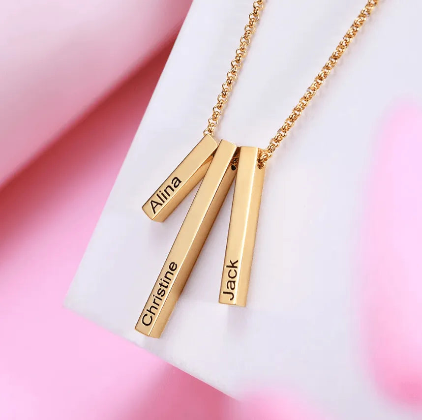Engraved 4-Sided Vertical Bar Necklace - Personalized Charm for Women - Ideal Gift for Mom, Sister, Grandma - Perfect for Valentine's Day & Special Occasions - Belbren