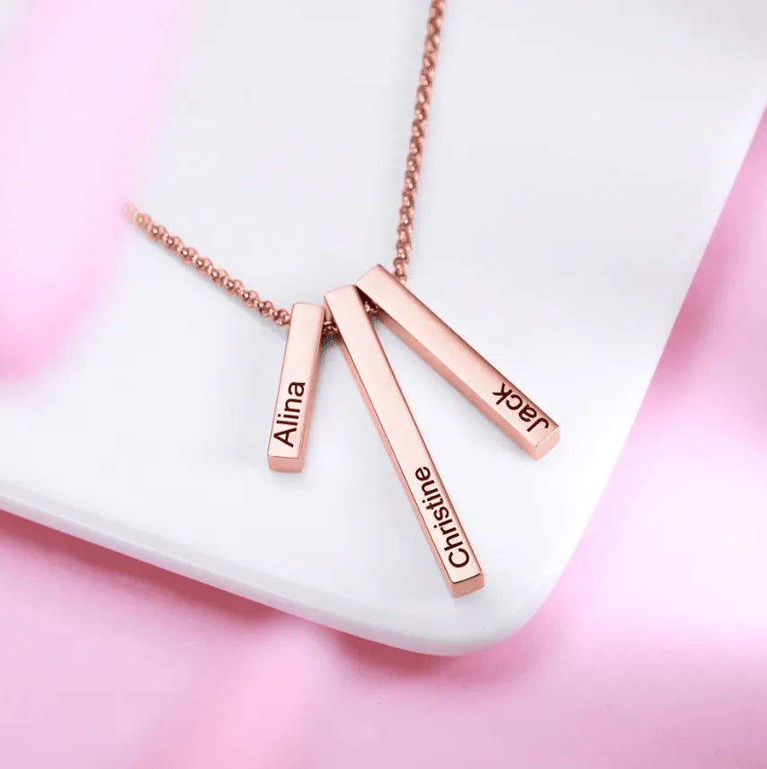 Engraved 4-Sided Vertical Bar Necklace - Personalized Charm for Women - Ideal Gift for Mom, Sister, Grandma - Perfect for Valentine's Day & Special Occasions - Belbren