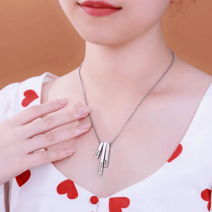 Engraved 4-Sided Vertical Bar Necklace - Personalized Charm for Women - Ideal Gift for Mom, Sister, Grandma - Perfect for Valentine's Day & Special Occasions - Belbren