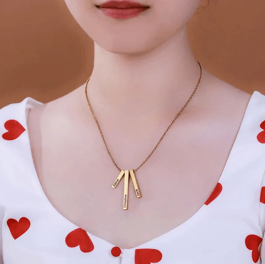 Engraved 4-Sided Vertical Bar Necklace - Personalized Charm for Women - Ideal Gift for Mom, Sister, Grandma - Perfect for Valentine's Day & Special Occasions - Belbren