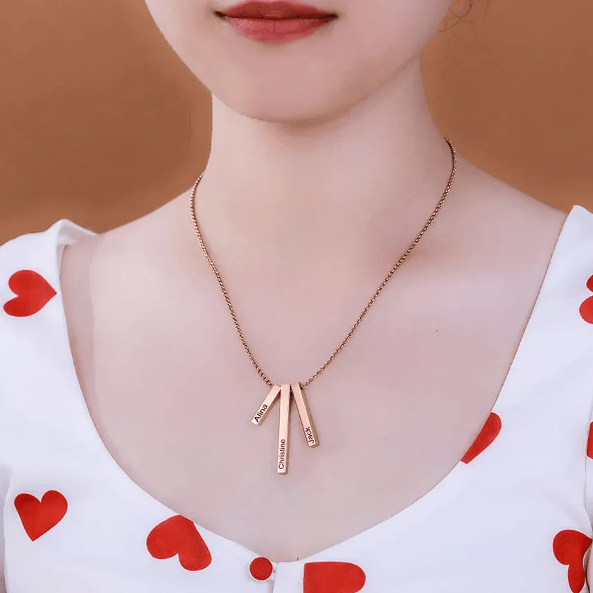 Engraved 4-Sided Vertical Bar Necklace - Personalized Charm for Women - Ideal Gift for Mom, Sister, Grandma - Perfect for Valentine's Day & Special Occasions - Belbren