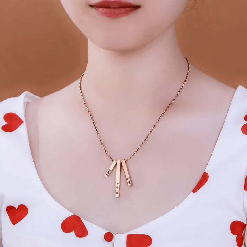 Engraved 4-Sided Vertical Bar Necklace - Personalized Charm for Women - Ideal Gift for Mom, Sister, Grandma - Perfect for Valentine's Day & Special Occasions - Belbren