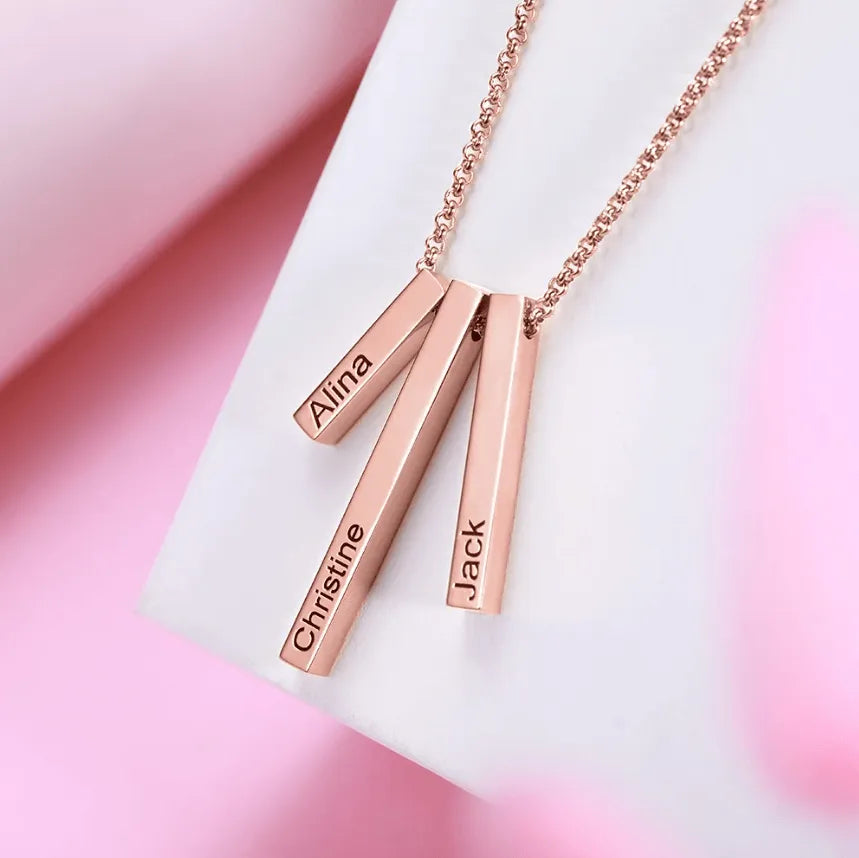 Engraved 4-Sided Vertical Bar Necklace - Personalized Charm for Women - Ideal Gift for Mom, Sister, Grandma - Perfect for Valentine's Day & Special Occasions - Belbren