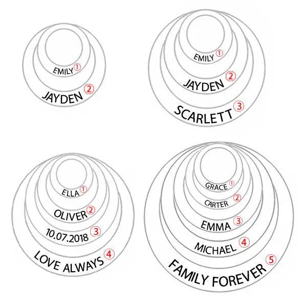 Engraved Family Stacked Circle Necklace Sterling Silver - Belbren