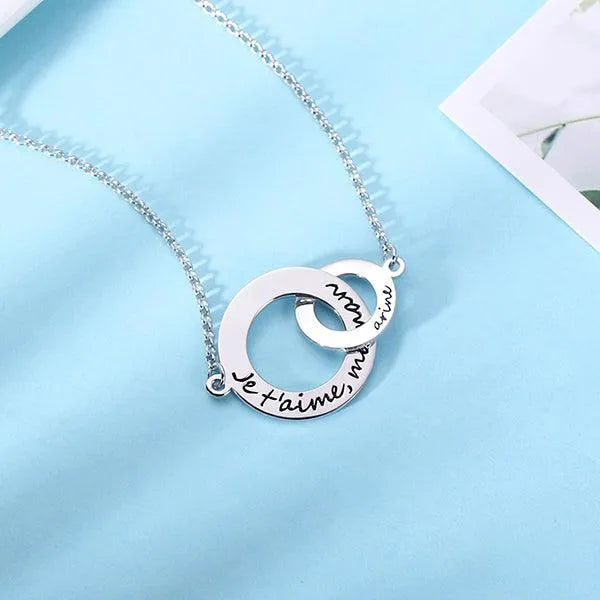 Engraved Interlocking Circle Necklace | Double Circle Necklace | Couples Necklace | Eternity Mother Daughter Necklace | Gift for Mom - Belbren
