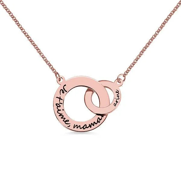 Engraved Interlocking Circle Necklace | Double Circle Necklace | Couples Necklace | Eternity Mother Daughter Necklace | Gift for Mom - Belbren