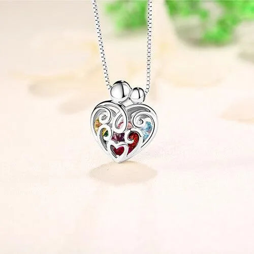 Eternal Love 925 Sterling Silver Heart Cage Necklace - Customizable Birthstone Pendant - Perfect Gift for Mothers and Grandmothers - Belbren