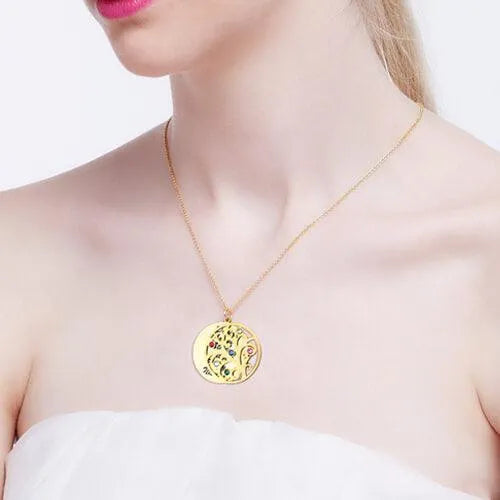 Family Tree Pendant Necklace With Birthstones Sterling Silver - Belbren