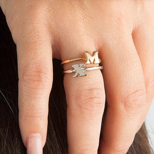 Gold Initial Letter Ring | Mothers Ring | Personalized Initial Ring | Stackable rings for Women - Belbren