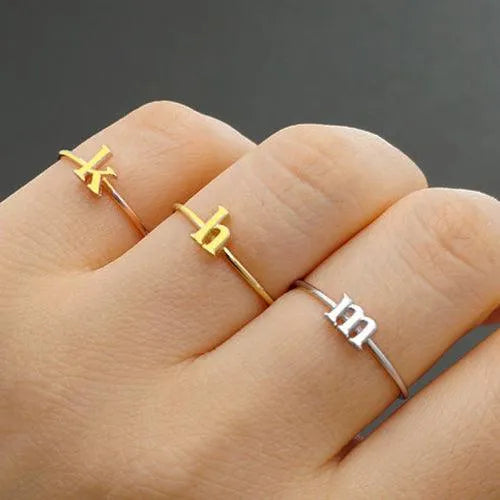 Gold Initial Letter Ring | Mothers Ring | Personalized Initial Ring | Stackable rings for Women - Belbren