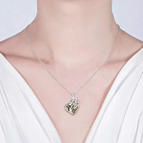 Heart Cage Family Tree Birthstone Necklace | Personalized Tree of Life Pendant | Mother's Heart Birthstone Jewelry Gift - Belbren