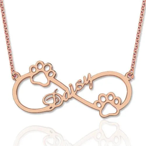 Infinity Name Necklace With Dog Paw | Personalized Animal Pet Memorial Gift | Custom Dog Paw Necklace with Name | Dog Necklace Gift for Pet Lover - Belbren