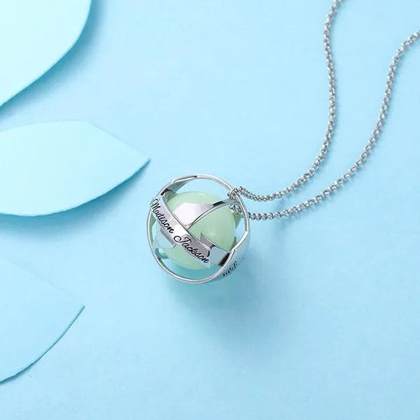 Luminous Stone Pendant Necklace and Ring - Personalized Sterling Silver Jewelry for Mother's Day Gift, Glowing Amulet for Hope and Love - Belbren