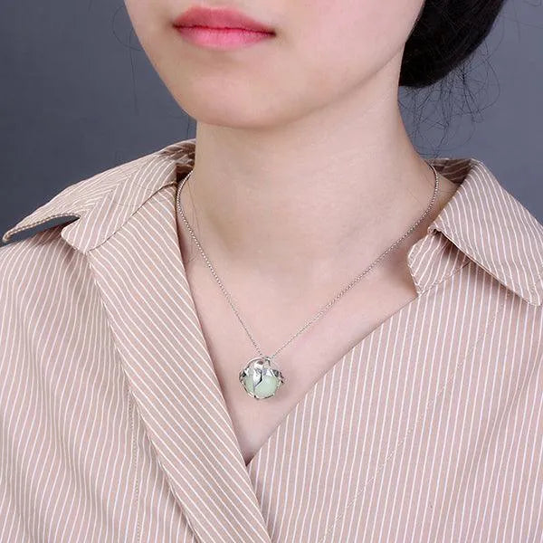 Luminous Stone Pendant Necklace and Ring - Personalized Sterling Silver Jewelry for Mother's Day Gift, Glowing Amulet for Hope and Love - Belbren