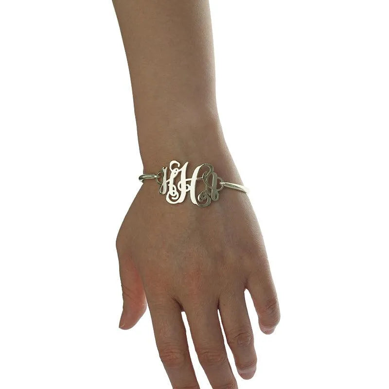 Monogram Initial Bangle Bracelet | Sterling Silver Monogram Gift for Women | Initial Monogram Bracelet | 3 Letters Typography Jewelry - Belbren