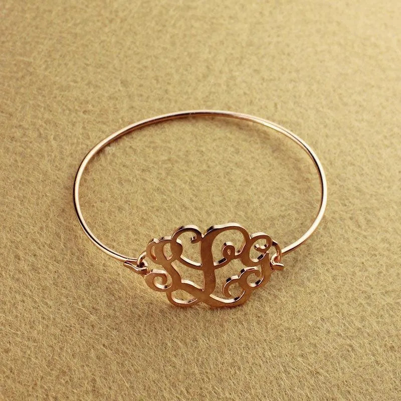 Monogram Initial Bangle Bracelet | Sterling Silver Monogram Gift for Women | Initial Monogram Bracelet | 3 Letters Typography Jewelry - Belbren