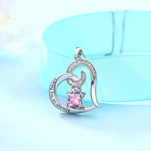 Paw Print Birthstone Memorial Necklace Gift for Pet Lover | Paw Print Necklace | Personalized Pet Necklace - Belbren