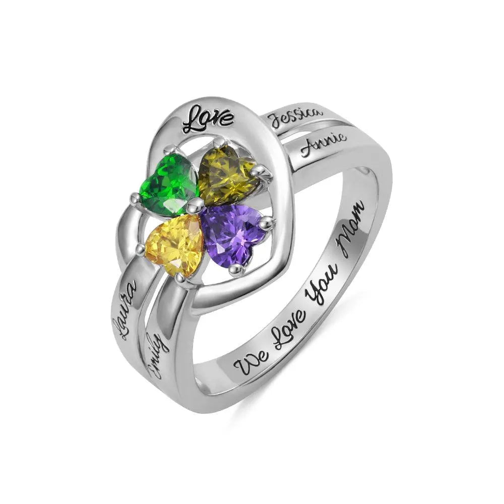 Personalized 925 Sterling Silver Heart Birthstone Ring - Customizable for Family, Couples, Promise, and Mothers - Belbren