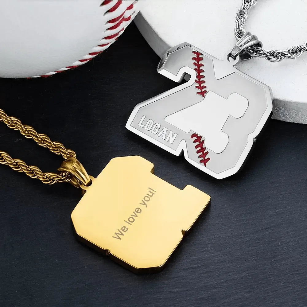 Custom Baseball Necklace | Personalized Jersey Number & Name Pendant | Stainless Steel Sports Gift for Players & Fans - Belbren