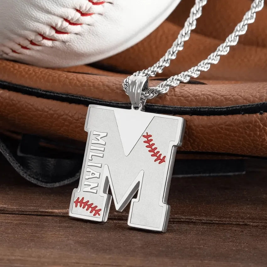 Personalized Baseball Necklace - Custom Initial & Name Pendant for Sports Fans - Stainless Steel, Gold, Rose Gold, Black Plated - Belbren