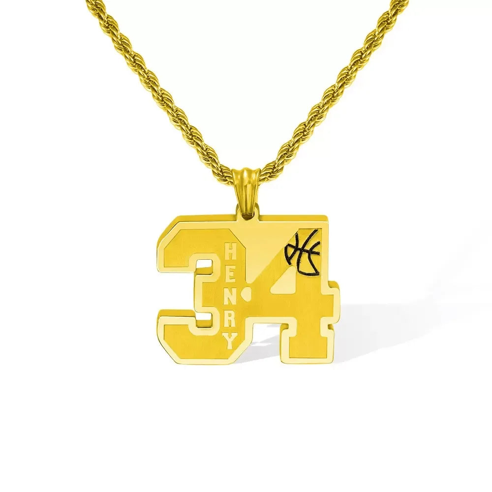 Custom Basketball Necklace - Personalized Jersey Number & Name - Stainless Steel Pendant - Sports Gift for Players and Fans - Belbren