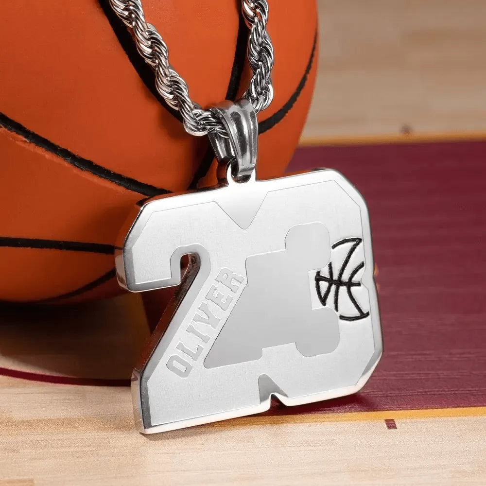 Custom Basketball Necklace - Personalized Jersey Number & Name - Stainless Steel Pendant - Sports Gift for Players and Fans - Belbren