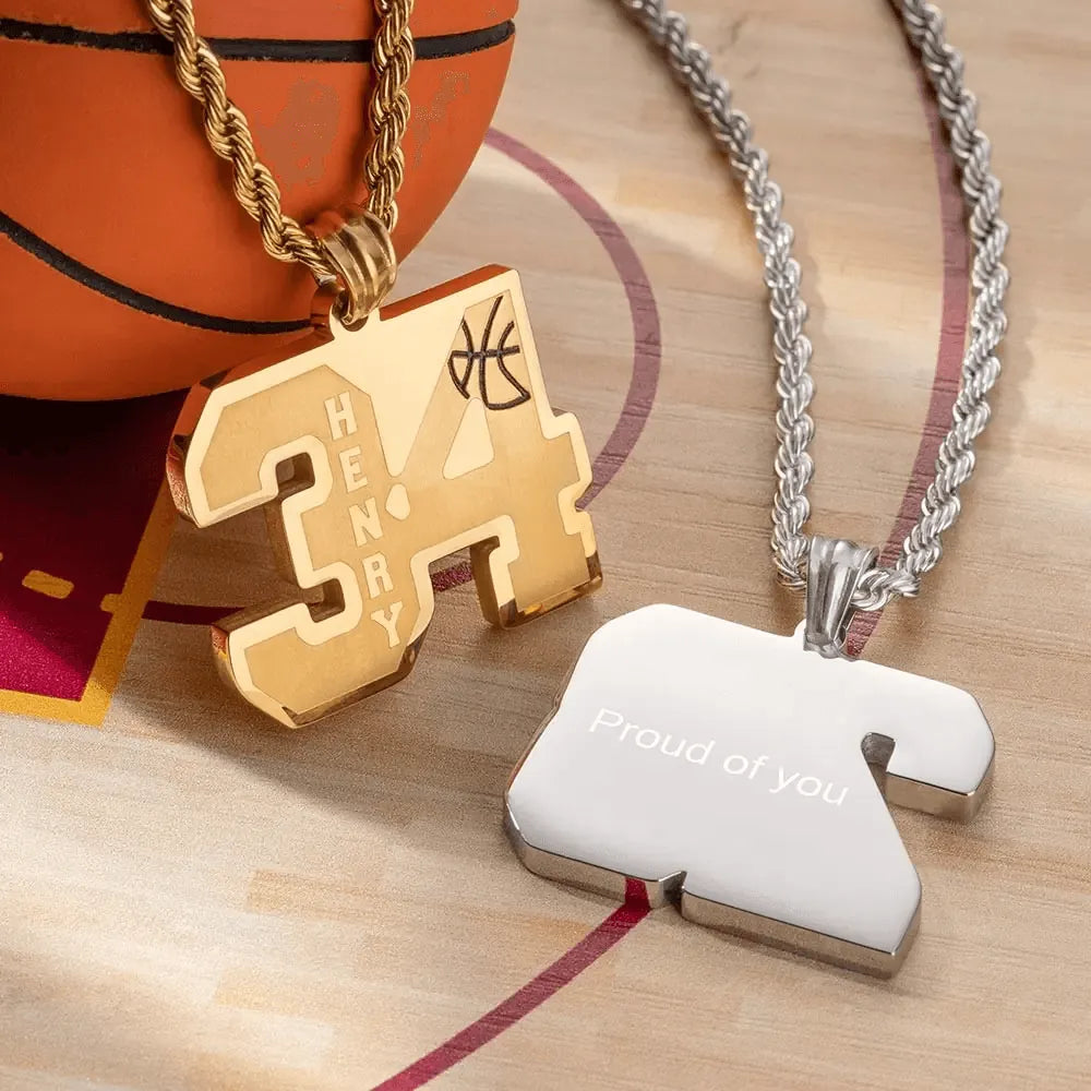 Custom Basketball Necklace - Personalized Jersey Number & Name - Stainless Steel Pendant - Sports Gift for Players and Fans - Belbren