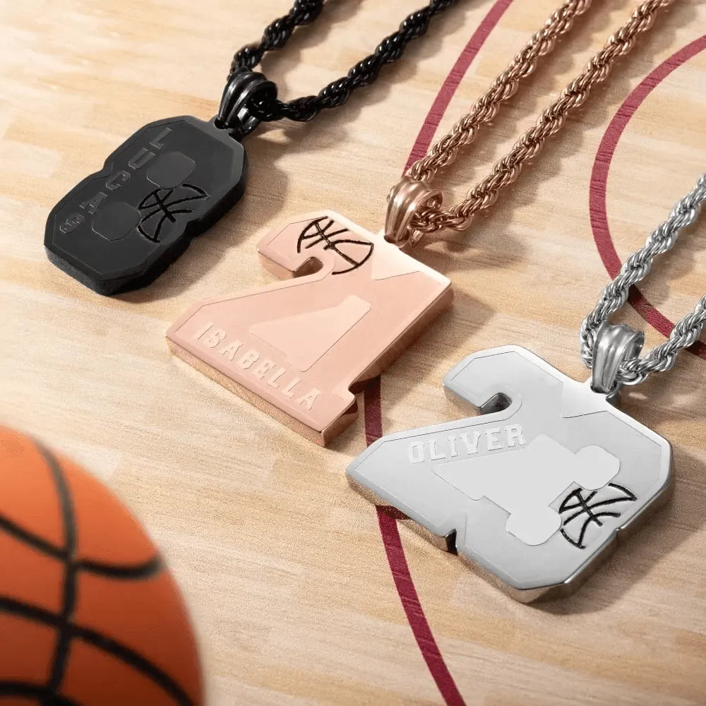 Custom Basketball Necklace - Personalized Jersey Number & Name - Stainless Steel Pendant - Sports Gift for Players and Fans - Belbren