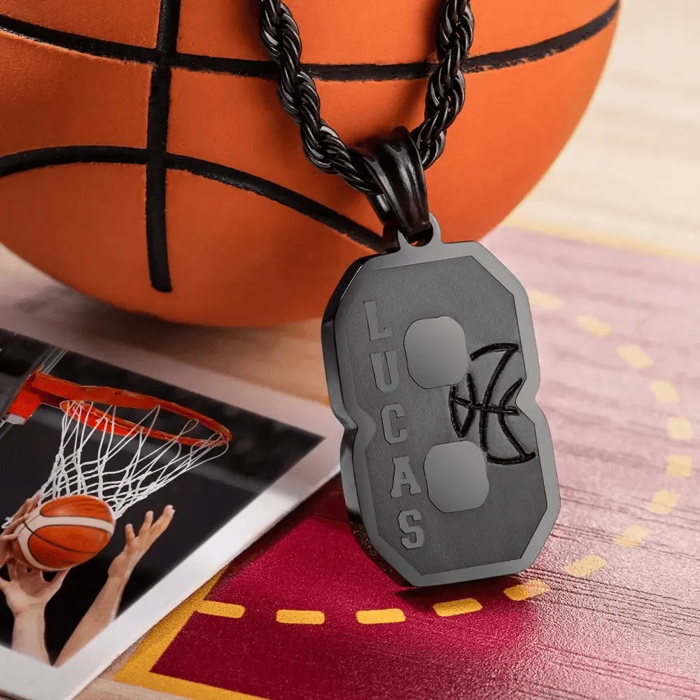 Custom Basketball Necklace - Personalized Jersey Number & Name - Stainless Steel Pendant - Sports Gift for Players and Fans - Belbren