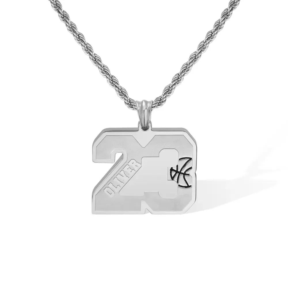 Custom Basketball Necklace - Personalized Jersey Number & Name - Stainless Steel Pendant - Sports Gift for Players and Fans - Belbren