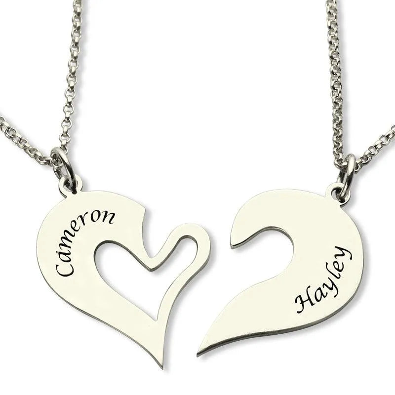 Personalized Breakable Heart Necklace for Couples - Sterling Silver Custom Name Pendant with Rollo Chain - Belbren