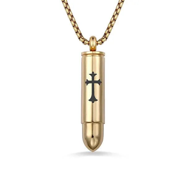 Personalized Bullet Urn Necklace for Ashes - Cross Pendant | Military & Pet Cremation Jewelry in Silver, Black, or Gold - Belbren