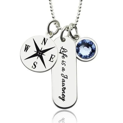 Personalized Compass Necklace | Engraved Compass Necklace | Coordinate Necklace | Travelers Necklace | Compass Birthstone Necklace | Graduation Gift - Belbren