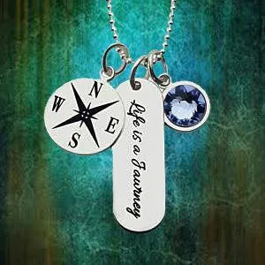 Personalized Compass Necklace | Engraved Compass Necklace | Coordinate Necklace | Travelers Necklace | Compass Birthstone Necklace | Graduation Gift - Belbren