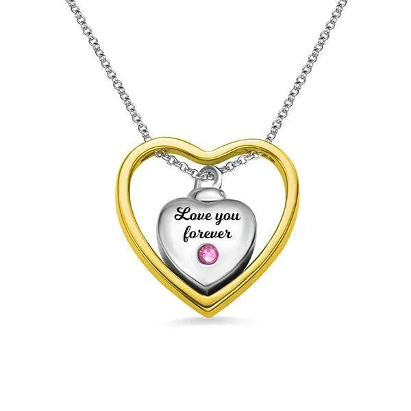 Personalized Double Heart Urn Necklace - Gold and Silver Memorial Pendant for Ashes or Hair - Belbren