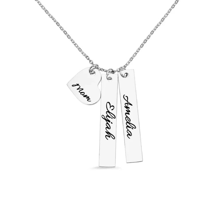 Personalized Double Vertical Bar Name Necklace | Custom Engraved Date, Name, and Initials | Coordinates, Name, Heart, Bar Family Necklace - Belbren