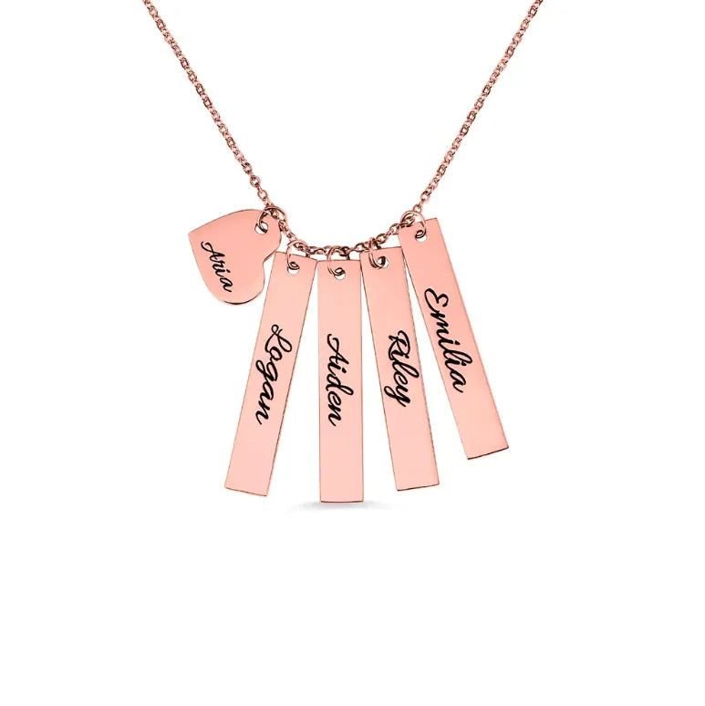 Personalized Double Vertical Bar Name Necklace | Custom Engraved Date, Name, and Initials | Coordinates, Name, Heart, Bar Family Necklace - Belbren