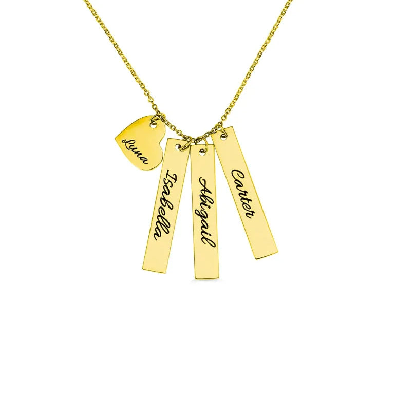 Personalized Double Vertical Bar Name Necklace | Custom Engraved Date, Name, and Initials | Coordinates, Name, Heart, Bar Family Necklace - Belbren