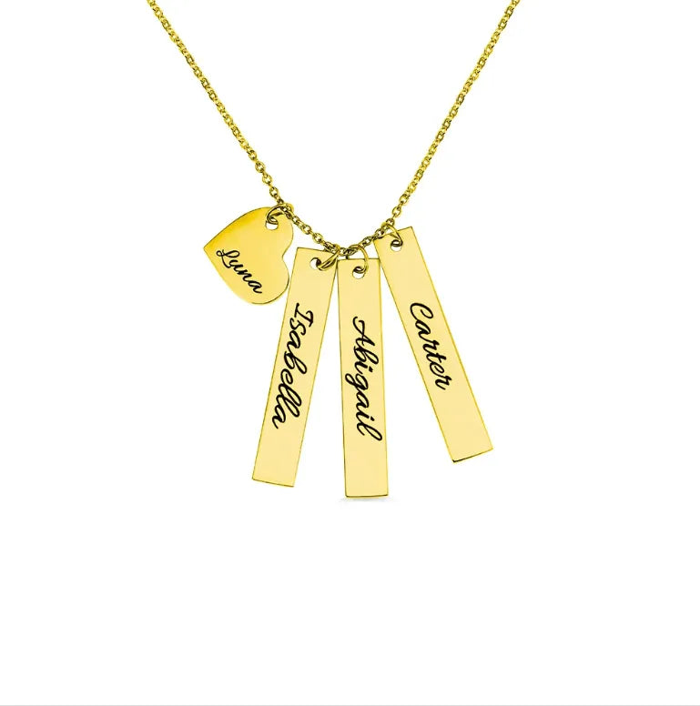 Personalized Double Vertical Bar Name Necklace | Custom Engraved Date, Name, and Initials | Coordinates, Name, Heart, Bar Family Necklace - Belbren