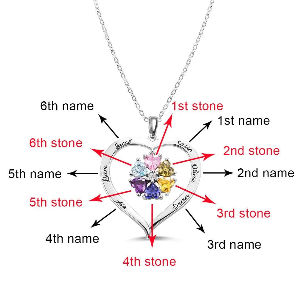 Personalized Family Birthstone Heart Necklace - Custom Engraved Names - Perfect Gift for Mother's Day & Birthdays - Belbren