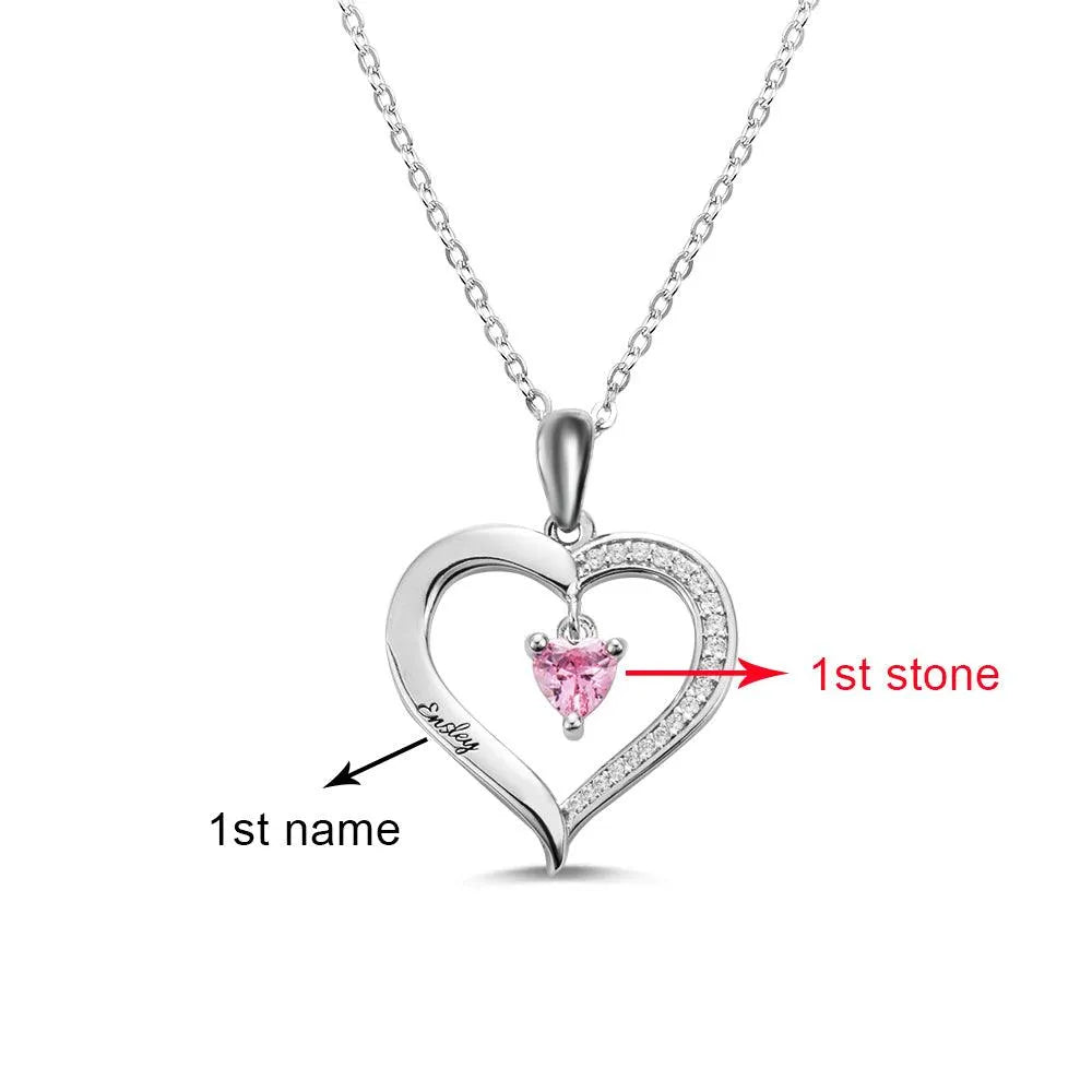 Personalized Family Birthstone Heart Necklace - Custom Engraved Names - Perfect Gift for Mother's Day & Birthdays - Belbren