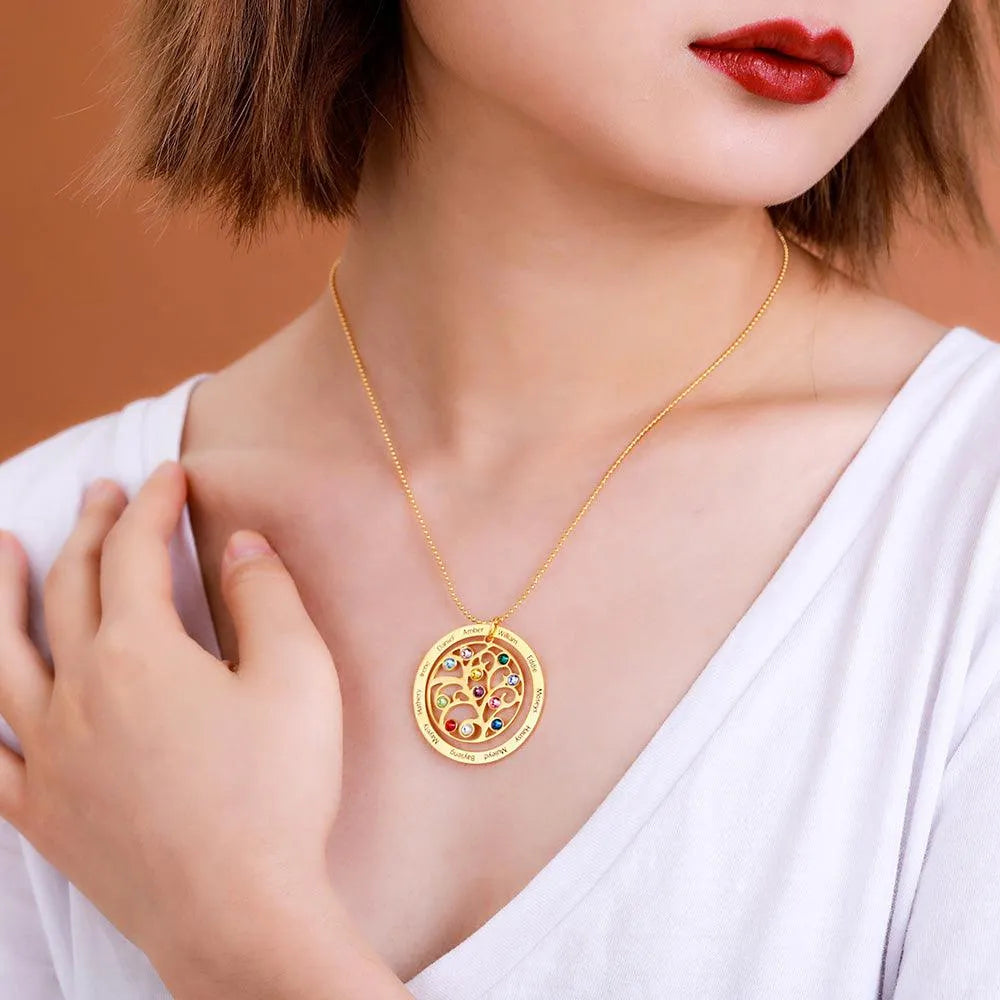 Personalized Family Tree Necklace with Custom Names & Birthstones - Customizable Jewelry Gift for Mother's Day - Belbren