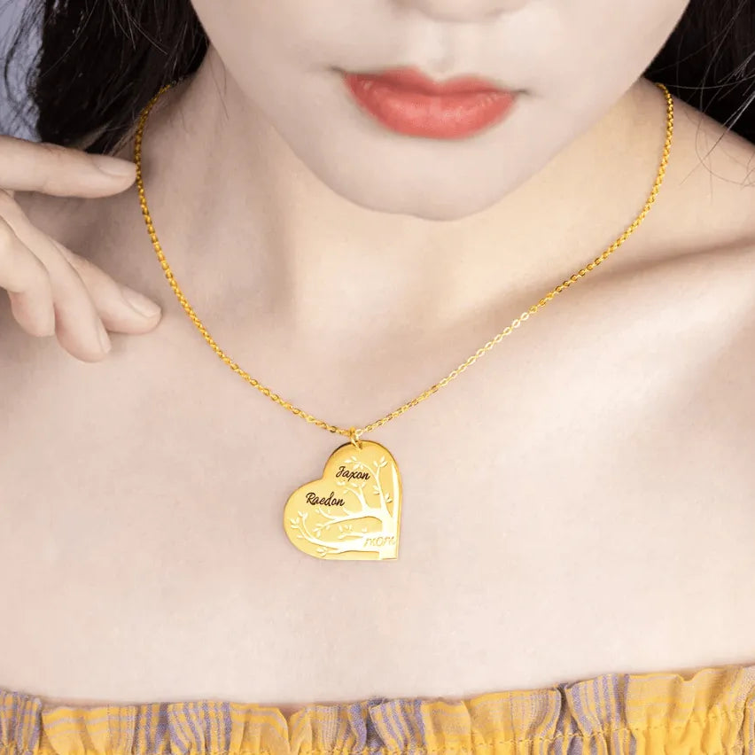 Personalized Family Tree Necklace with Engraved Names and Heartfelt Message - Custom Jewelry Ideal Gift for Mothers, Grandmothers, and Loved Ones - Belbren