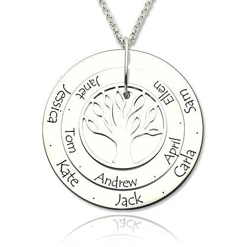 Personalized Family Tree Necklace with Two Discs, Engraved Names, 925 Sterling Silver, Custom Mother's Jewelry Gift for Grandmothers. - Belbren