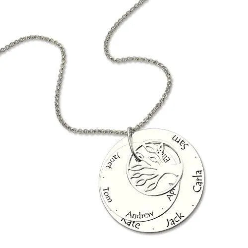 Personalized Family Tree Necklace with Two Discs, Engraved Names, 925 Sterling Silver, Custom Mother's Jewelry Gift for Grandmothers. - Belbren