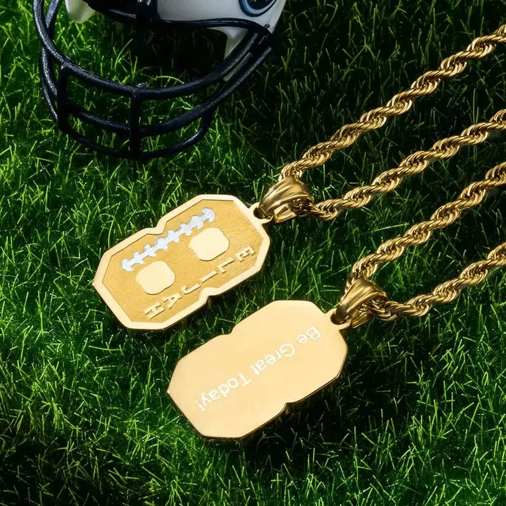 Personalized Football Name and Number Necklace for Athletes - Custom Sport Pendant in Stainless Steel, Gold, Rose Gold and Black - Belbren