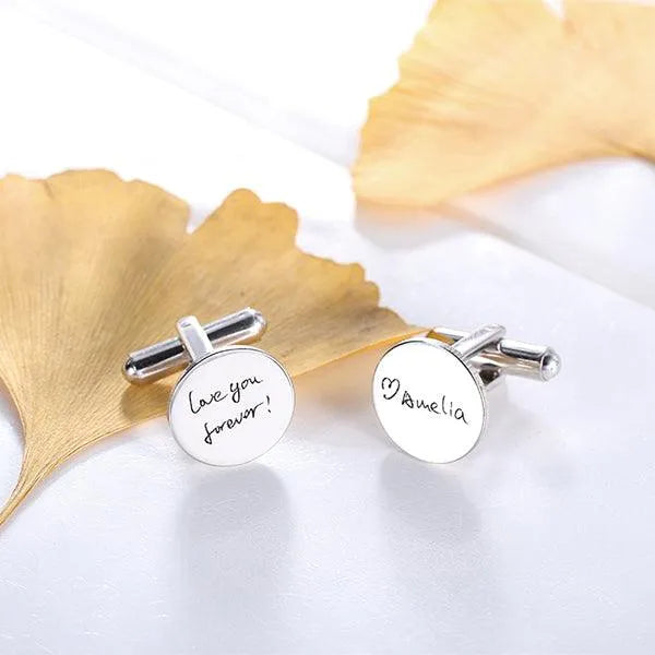 Personalized Handwriting Cufflinks - Custom Engraved Stainless Steel with Name & Date Options - Belbren